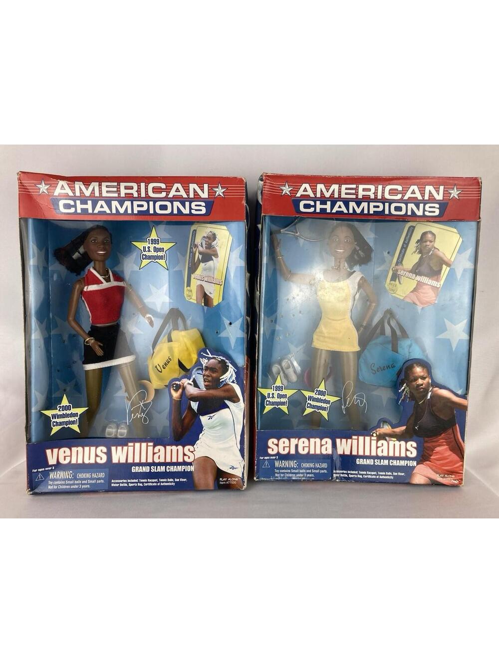 Lot of 2 Venus & Serena Williams Dolls American Champions 2000 Play Along NIB